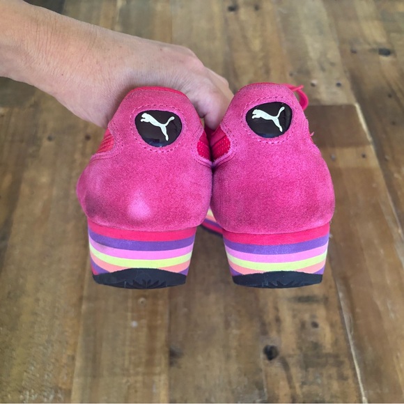 Pink Puma Platform Suede Sneakers with Rainbow 🌈 Soles - Picture 7 of 9